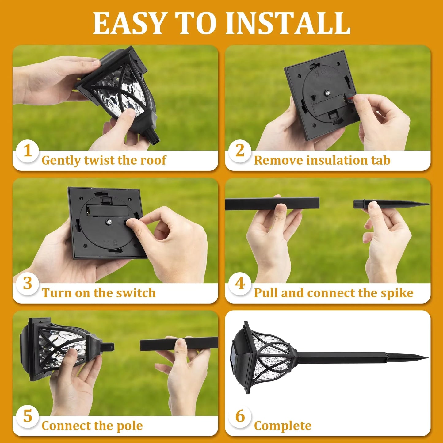 2 Pack LED Solar Lawn Lights Waterproof Warm Light Garden Walkway
