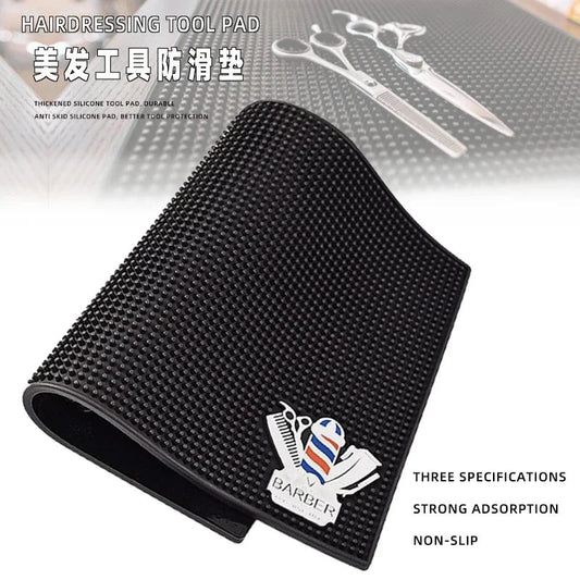 Non-Slip Black Barber Station Mat with Clippers Scissors Storage