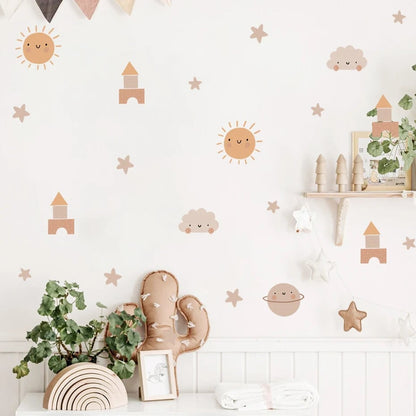 Watercolor Rainbow Sun Nursery Wall Decals - Removable Kids Stickers