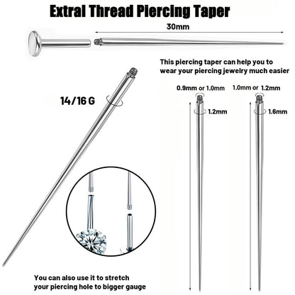 Surgical Steel Insertion Taper 14G 16G 18G Thread Threadless Tool