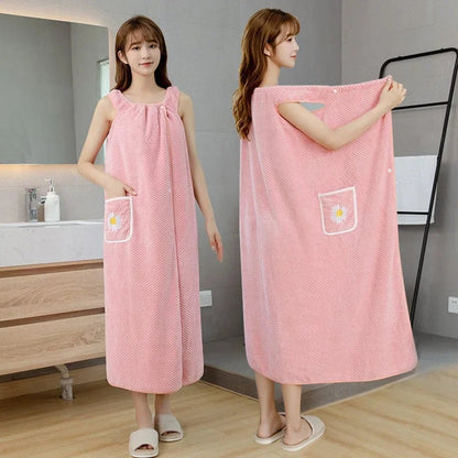Coral Velvet Wearable Bath Towel - Fast Drying Beach Spa Bathrobe