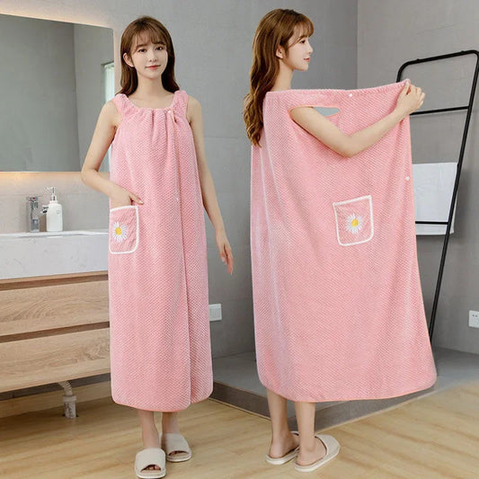 Coral Velvet Wearable Bath Towel - Fast Drying Beach Spa Bathrobe