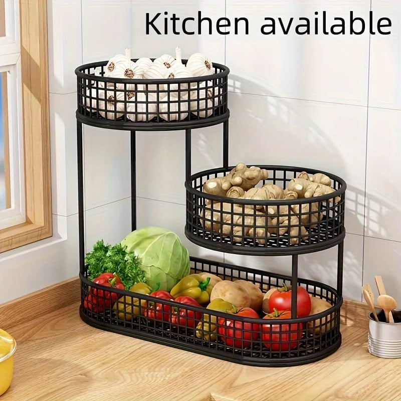 Stainless Steel Multi-Layer Round Fruit Basket Storage Display Rack