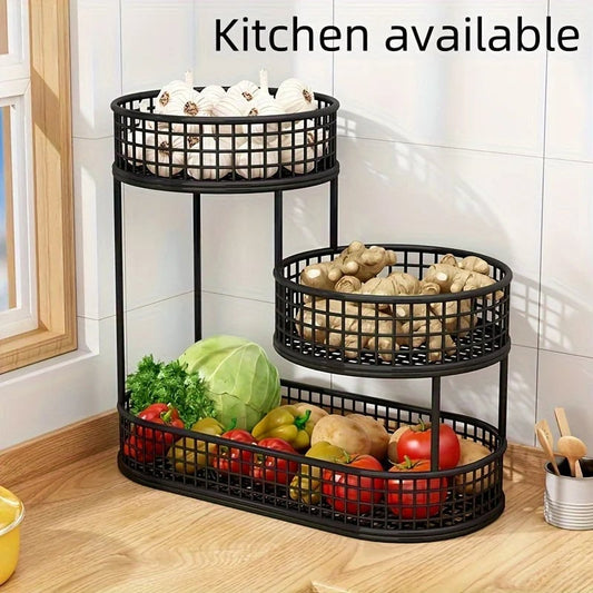 Stainless Steel Multi-Layer Round Fruit Basket Storage Display Rack
