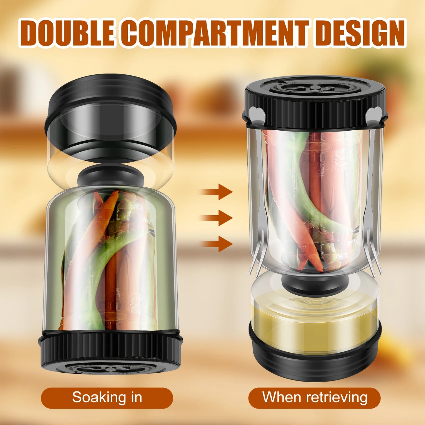 Glass Hourglass Pickle Jar with Juice Separator - Wet & Dry Storage