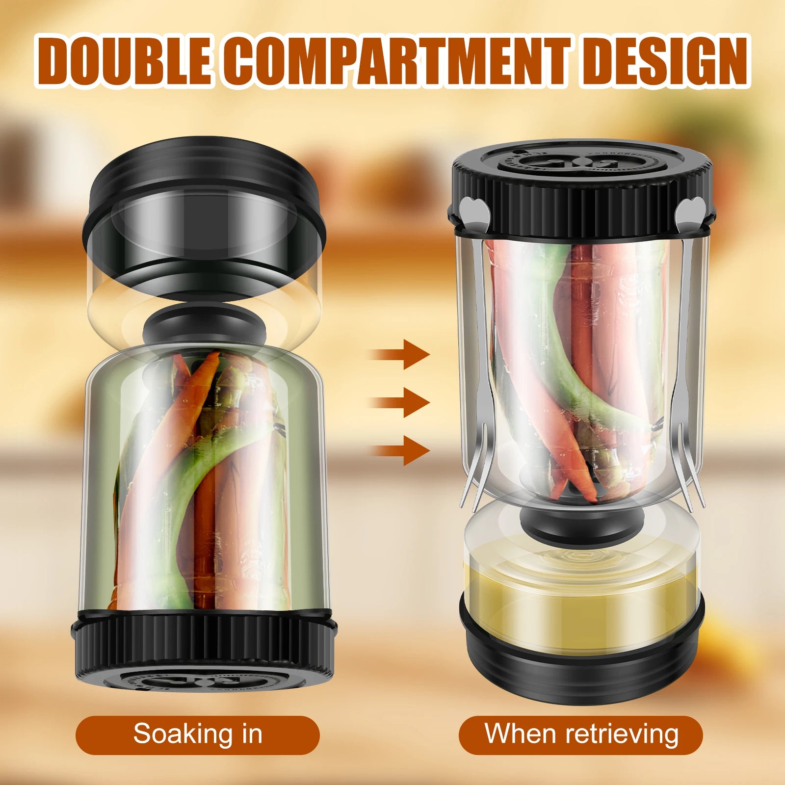 Glass Hourglass Pickle Jar with Juice Separator - Wet & Dry Storage
