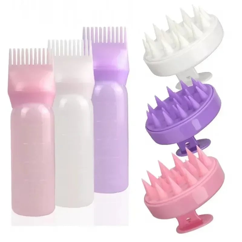 Silicone Scalp Massage Brush Hair Dye Applicator Bottle Salon Tool