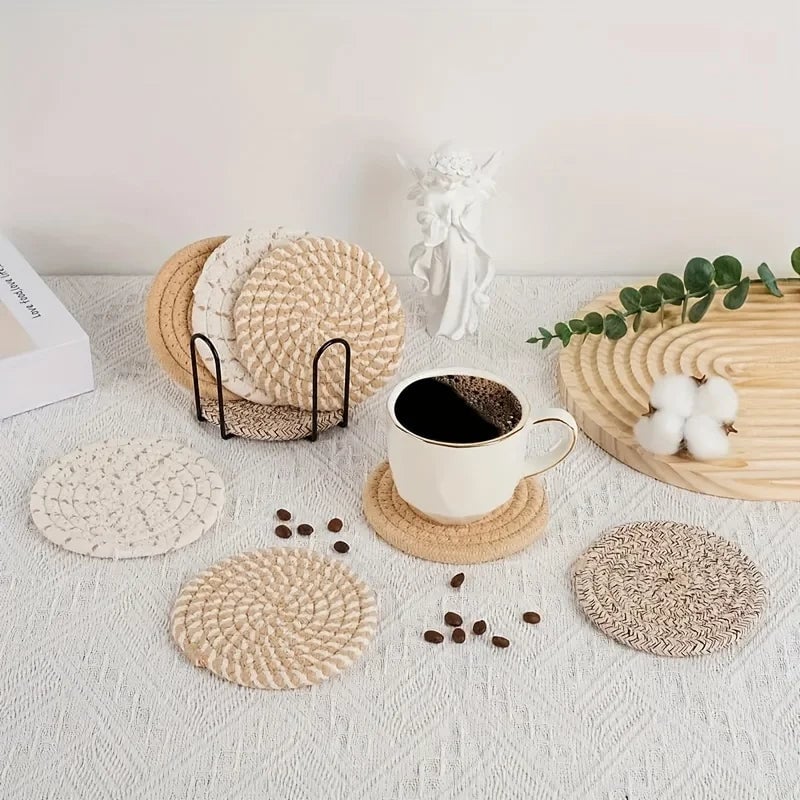 4pcs Absorbent Cotton Fabric Drink Coasters Non-Woven Minimalist