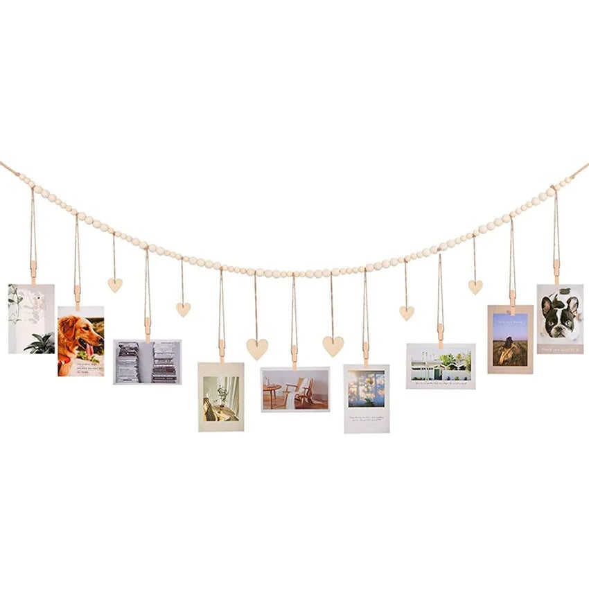 Wooden Heart Photo Display Wall Hanging Boho Picture Frame Holder