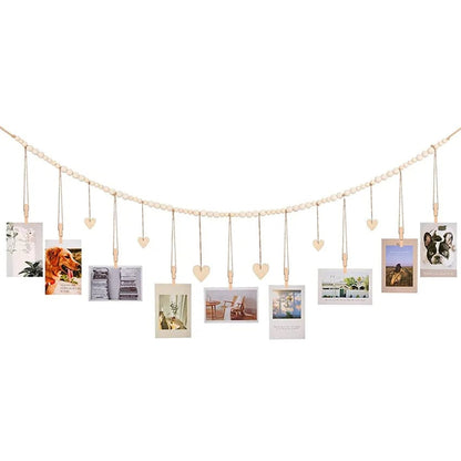Wooden Heart Photo Display Wall Hanging Boho Picture Frame Holder