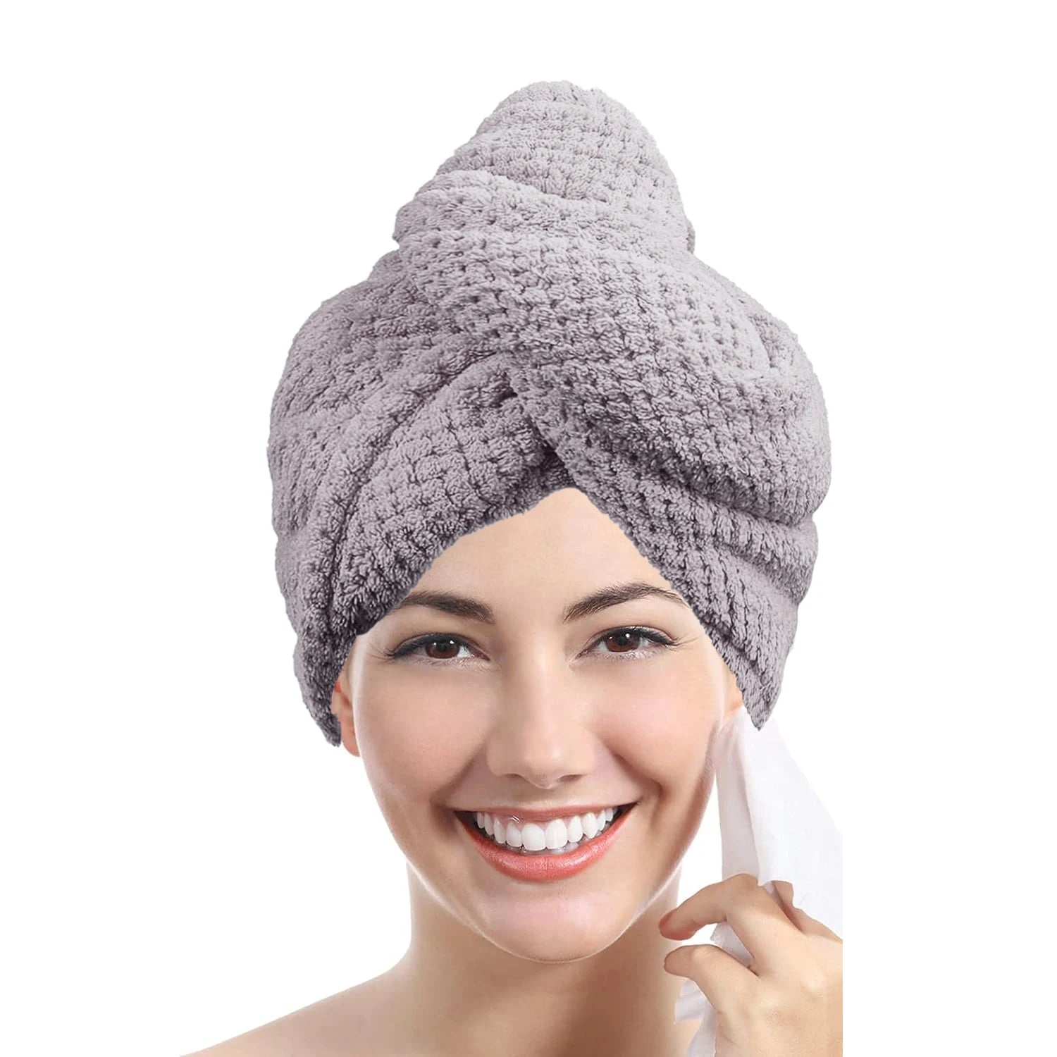 Women Hair Towel Wrap with Button - Quick Dry Absorbent Cap 9.8x25.5