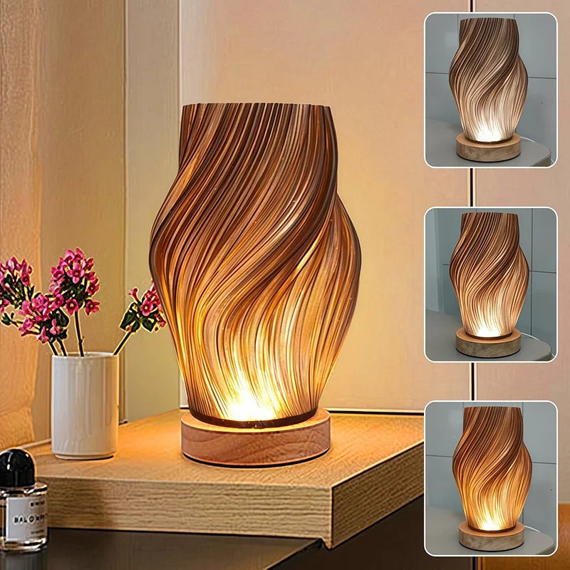 Adjustable LED Table Lamp Cream Wood Base 3 Color Temperatures