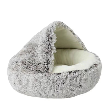 Round Plush Pet Cave Bed - Warm Sleeping Nest for Cats & Dogs