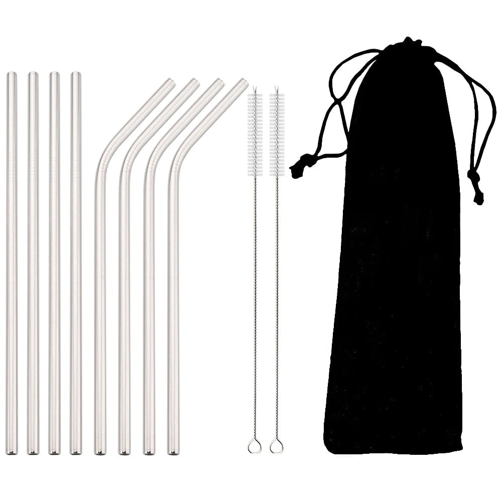 Stainless Steel Reusable Metal Drinking Straws Set with Cleaning Brush