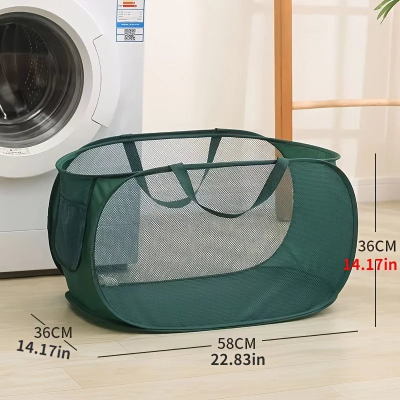 Breathable Mesh Folding Laundry Basket with Handles - Portable