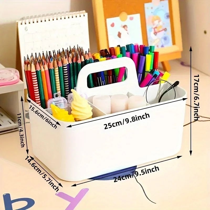 5-Compartment Plastic Storage Basket with Handle - Desk Organizer