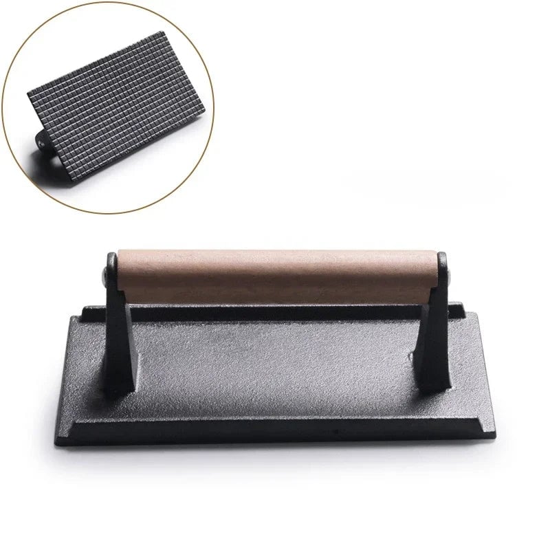 Cast Iron Rectangular Meat Press Heavy-Duty Steak Burger Grill