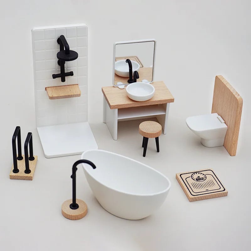 1/12 Scale Dollhouse Bathroom Set - Washbasin Tub Toilet Miniature
