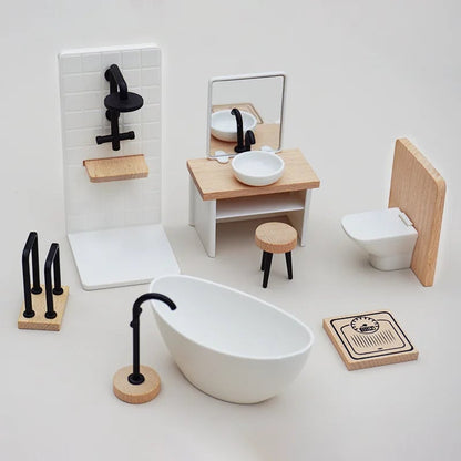 1/12 Scale Dollhouse Bathroom Set - Washbasin Tub Toilet Miniature