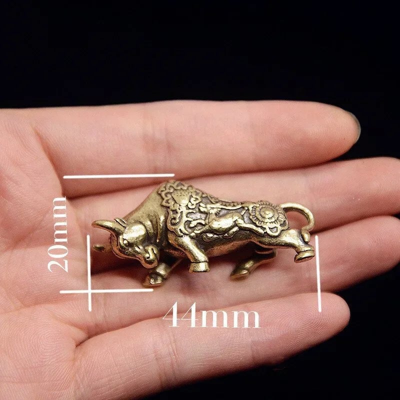 Brass Bullfighting Statue - Lucky Copper Figurine Desktop Ornament