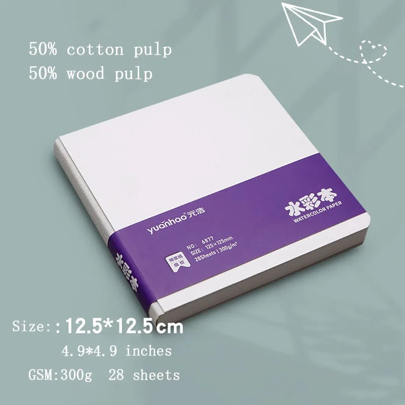300GSM Watercolor Paper Book 50% Cotton Square Portable Sketch Pad