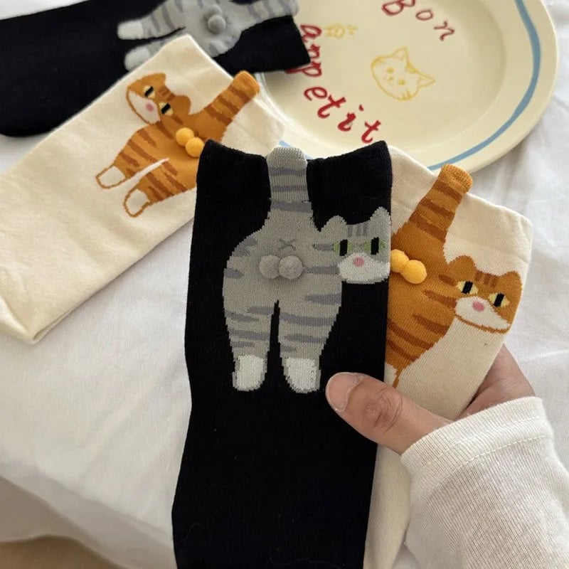 Discover premium 3D cartoon cat mid socks with anti-odor technology and breathable soft fabric. Perfect for casual wear with creative cute designs.