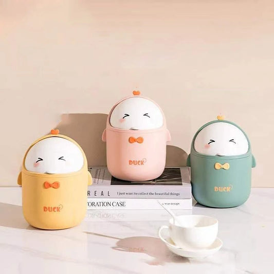 Mini Desktop Trash Can with Lid - Portable Cute Cartoon Design