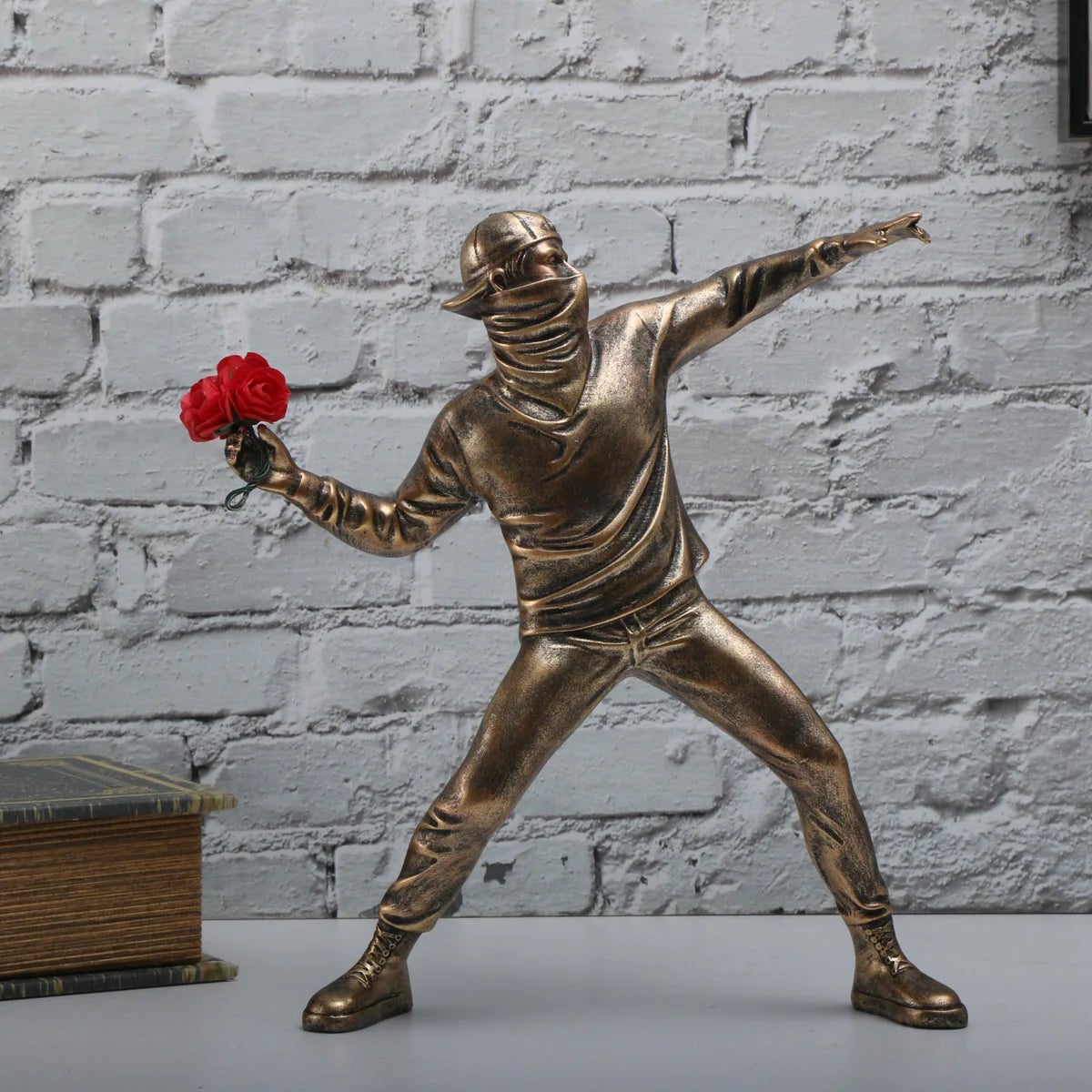Resin Banksy Flower Thrower Bomber Statue - Home Decor Collectible