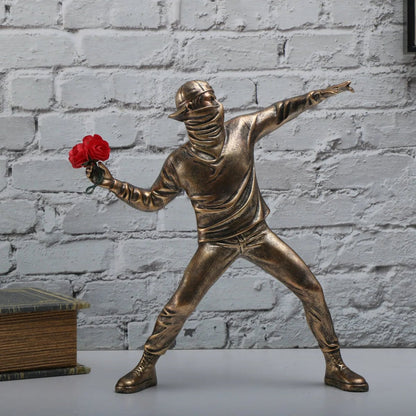 Resin Banksy Flower Thrower Bomber Statue - Home Decor Collectible