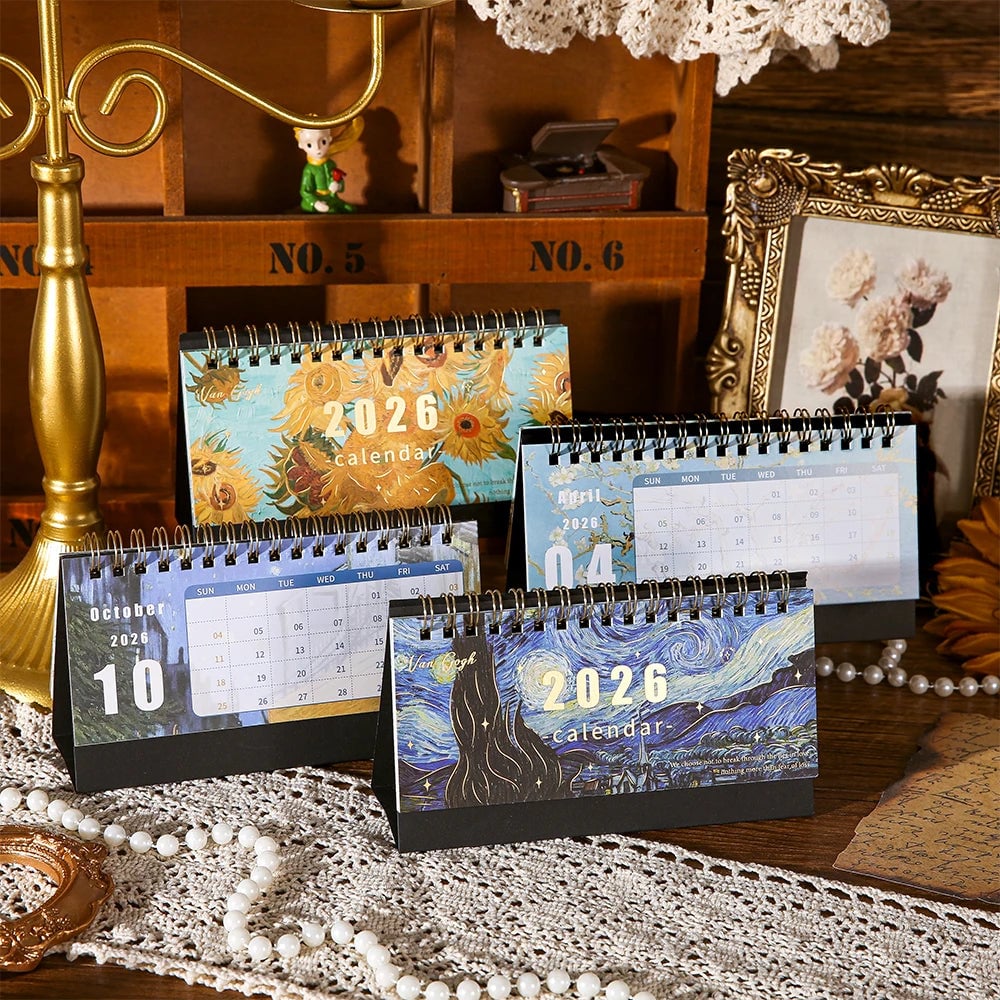 2026 Monthly Desk Calendar Vintage Painting Design With Memo Notes
