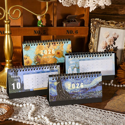 2026 Monthly Desk Calendar Vintage Painting Design With Memo Notes