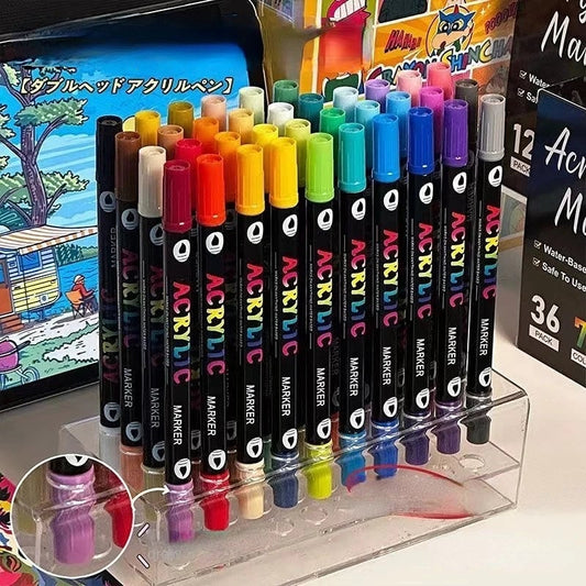 24-120 Colors Dual-Tip Acrylic Paint Markers Fine & Brush Professional