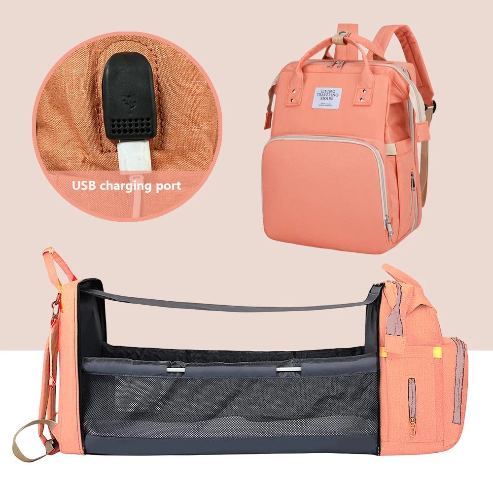 3-in-1 Folding Baby Crib Diaper Bag - Portable Travel Bassinet