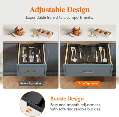 Expandable Kitchen Silverware Drawer Organizer Adjustable Utensil Tray
