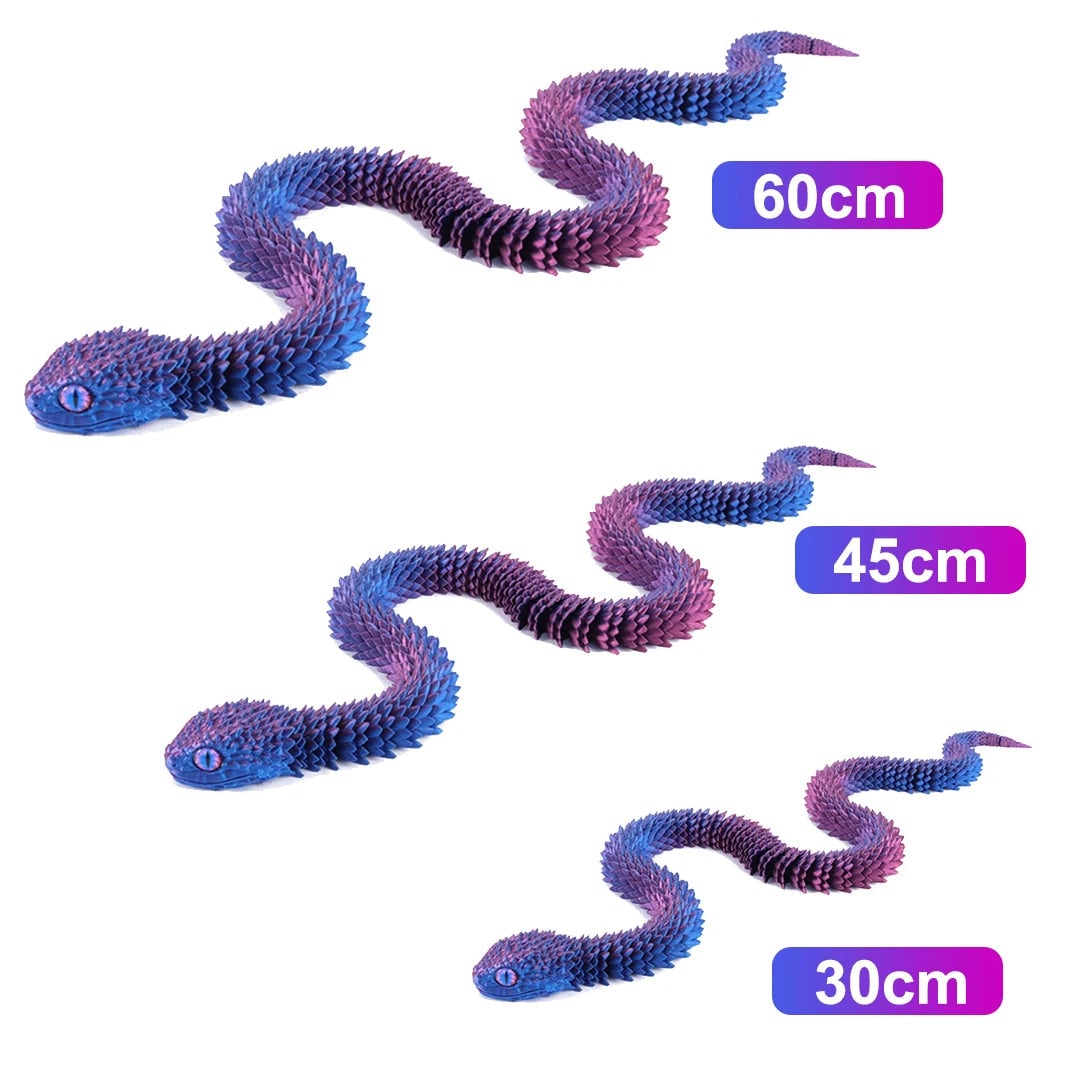 3D Printed Snake Figurine with Movable Joints & Random Colored Eyes