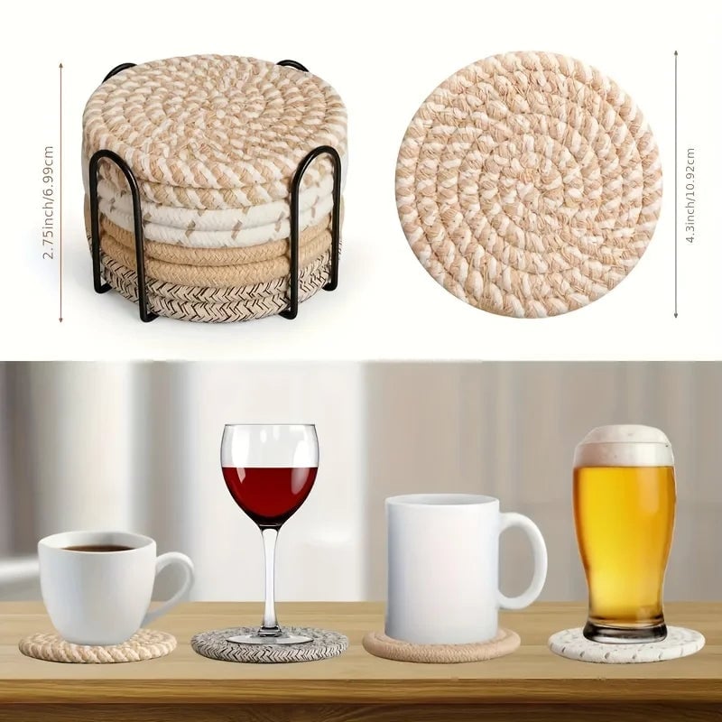 4pcs Absorbent Cotton Fabric Drink Coasters Non-Woven Minimalist