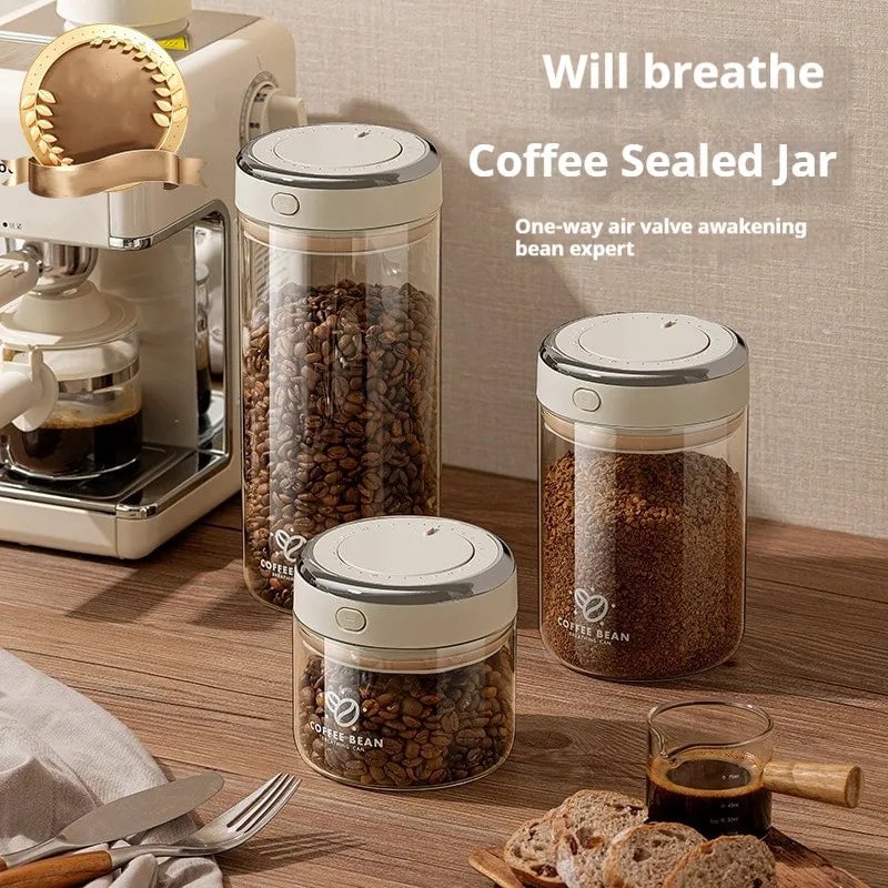 Vacuum Sealed Coffee Bean Storage Jar with Date Tracker & Valve