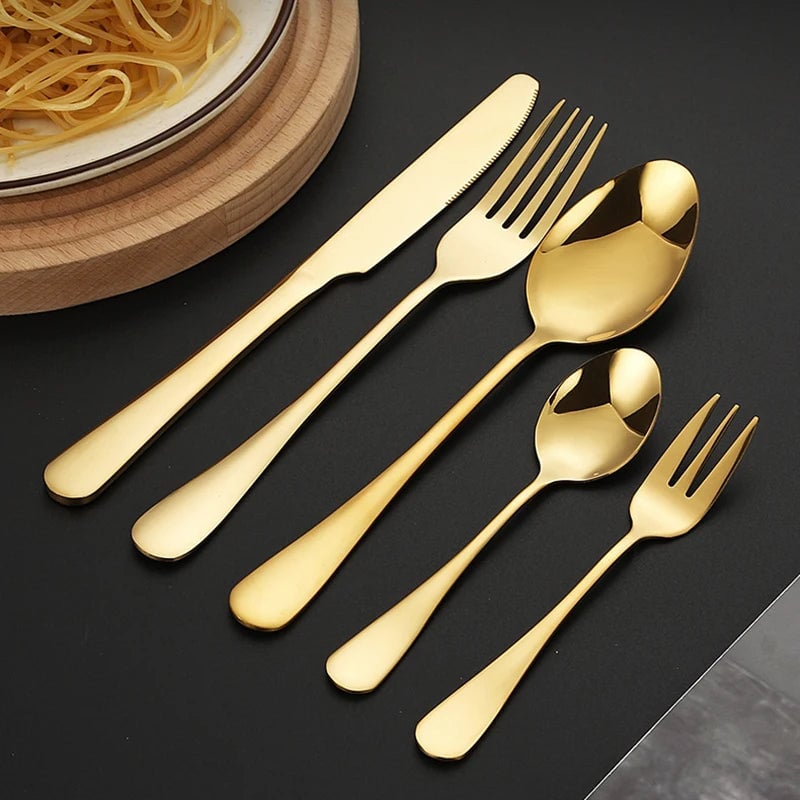 Golden Stainless Steel Cutlery Set - Thickened Hotel Grade Flatware