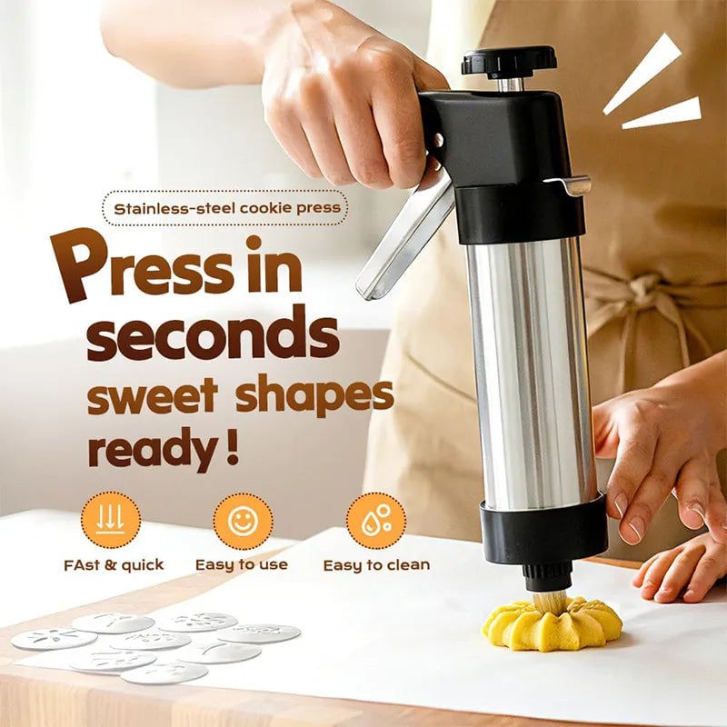 Stainless Steel Cookie Press Gun Kit 13 Discs 8 Icing Nozzles
