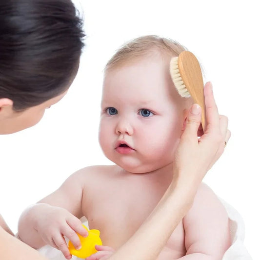 Natural Wool Wood Baby Hair Brush - Gentle Massage Comb for Newborns