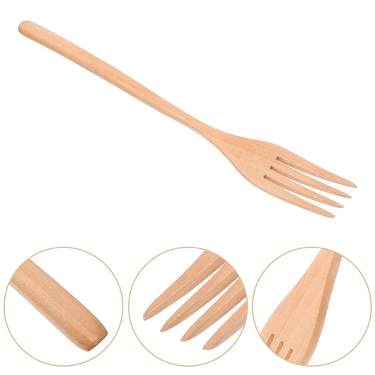 Long Handle Wooden Salad Fork - Kitchen Serving Utensil for Mixing