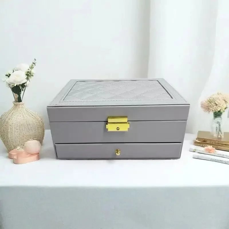 Large Capacity PU Leather Jewelry Box Multi-Compartment Storage Case