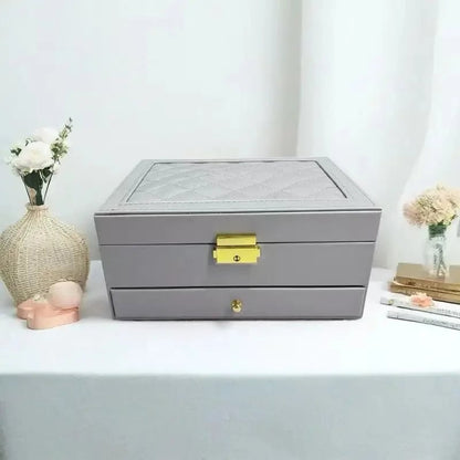Large Capacity PU Leather Jewelry Box Multi-Compartment Storage Case