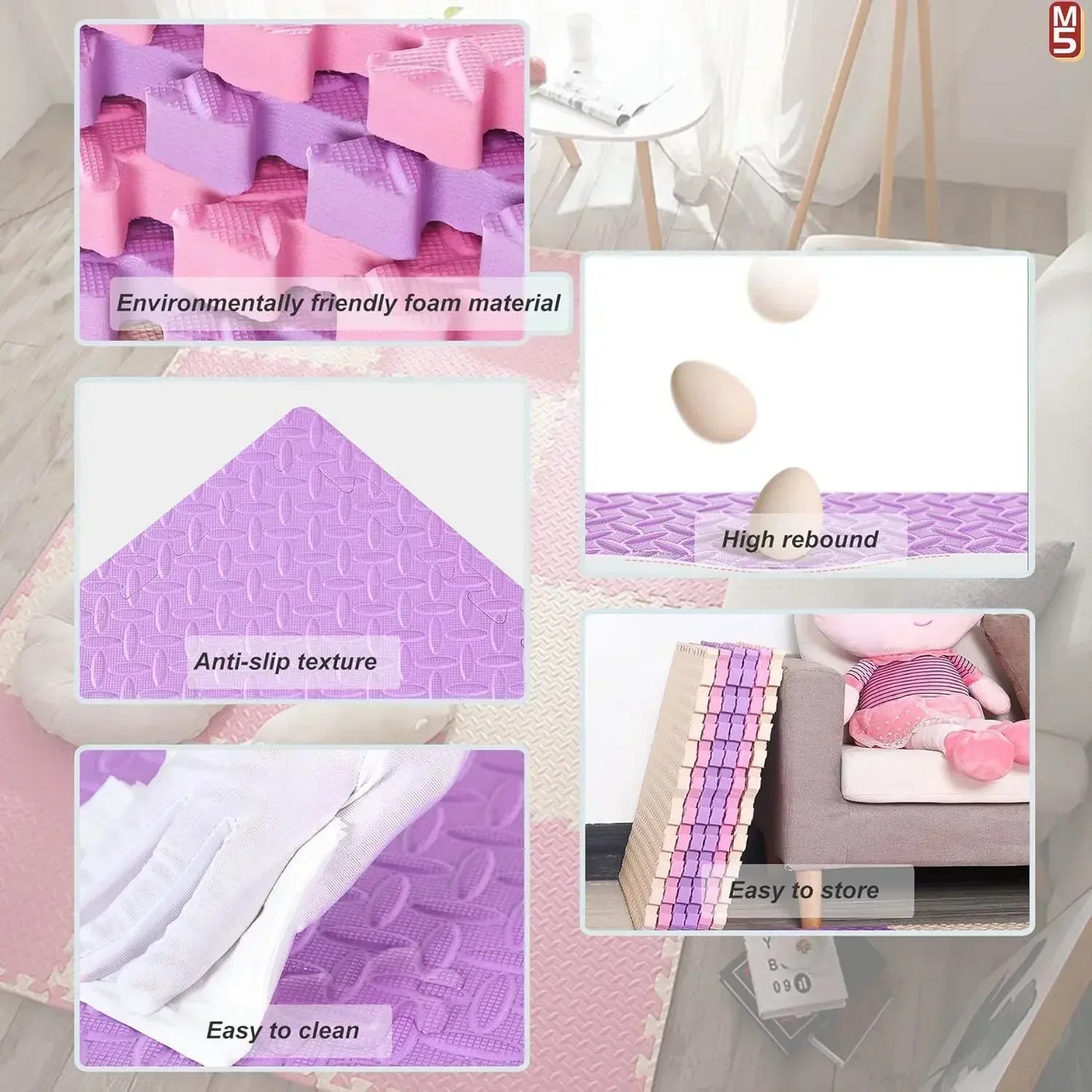 8Pcs 2.5cm Thick Nonslip Baby Play Mat Soundproof Puzzle Gym