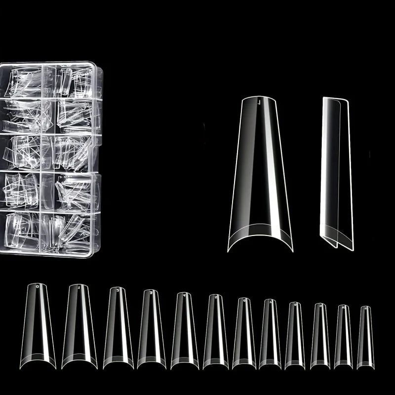 500Pcs French Coffin Nail Tips Acrylic Clear 10 Sizes Storage Box