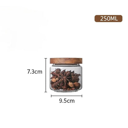 Glass Airtight Canister Wood Lid Kitchen Storage Jar Food Container