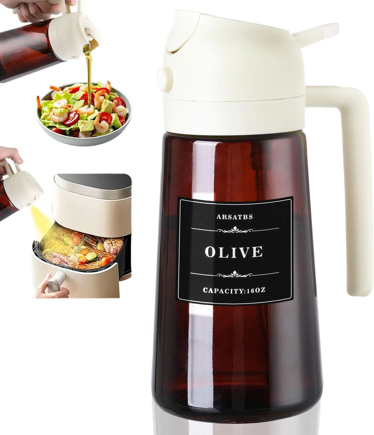 16oz Glass Oil Sprayer & Dispenser - Leakproof Olive Oil Bottle