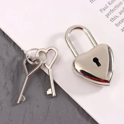 Silver Heart Mini Padlock with Key - Travel Luggage Jewelry Lock