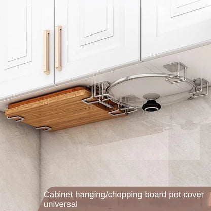 Wall Mounted Stainless Steel Kitchen Storage Rack - Pot Cover & Board