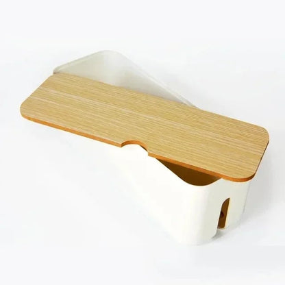 Wooden Cable Storage Box Power Strip Organizer Wire Management Case